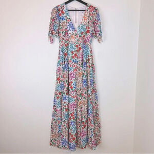 Yumi Kim Florence Floral Maxi Tiered Dress Garden Ivory XS Feminine Boho Classic